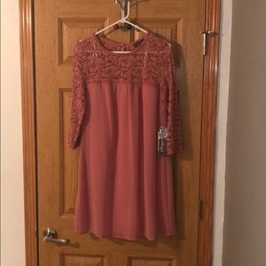 Long-sleeved Illusion Mauve Dress, Size 4